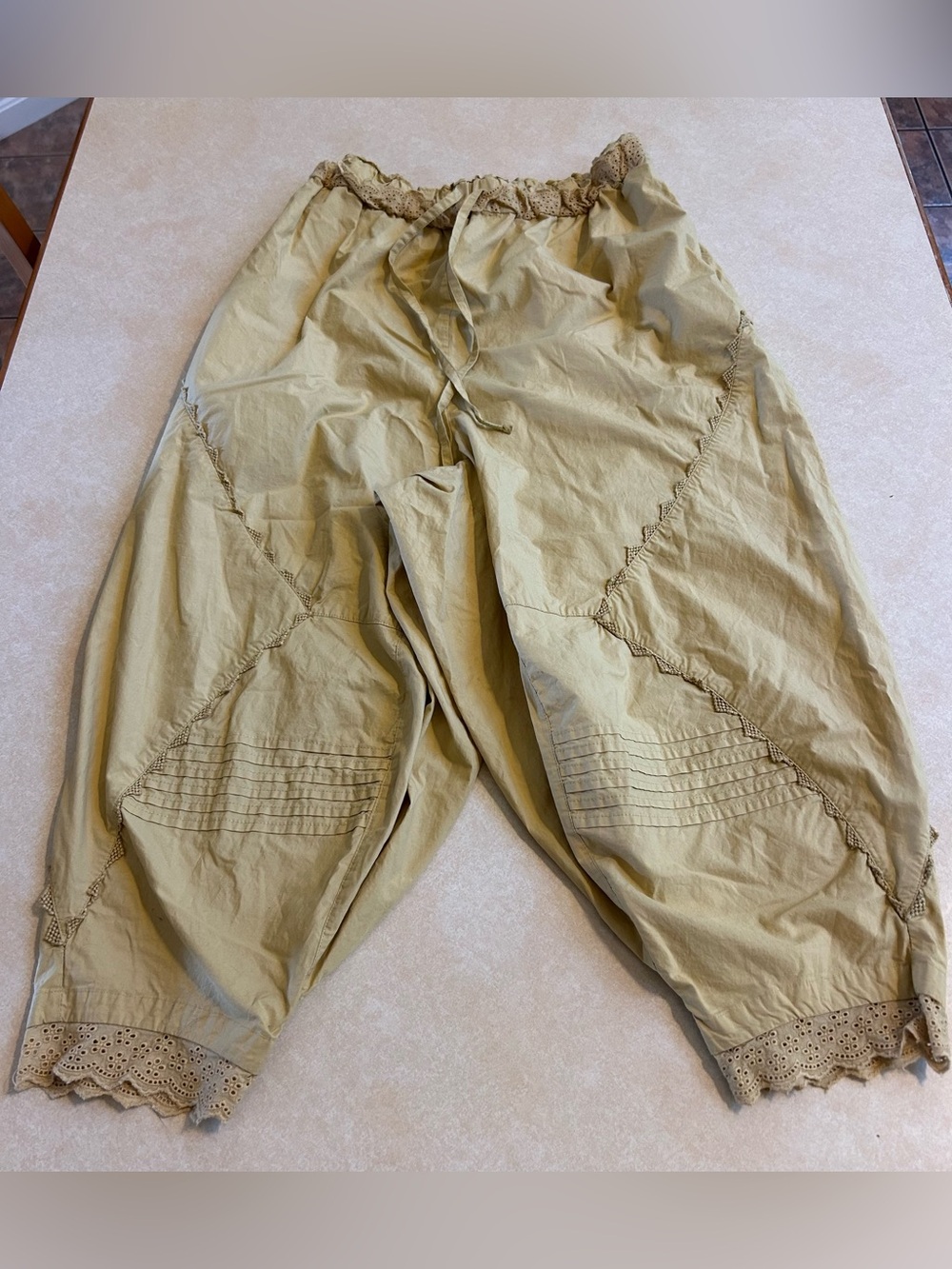 Free People Mustard Drawstring Harem Jogger Pants with Scallop Trim - Picture 2 of 14